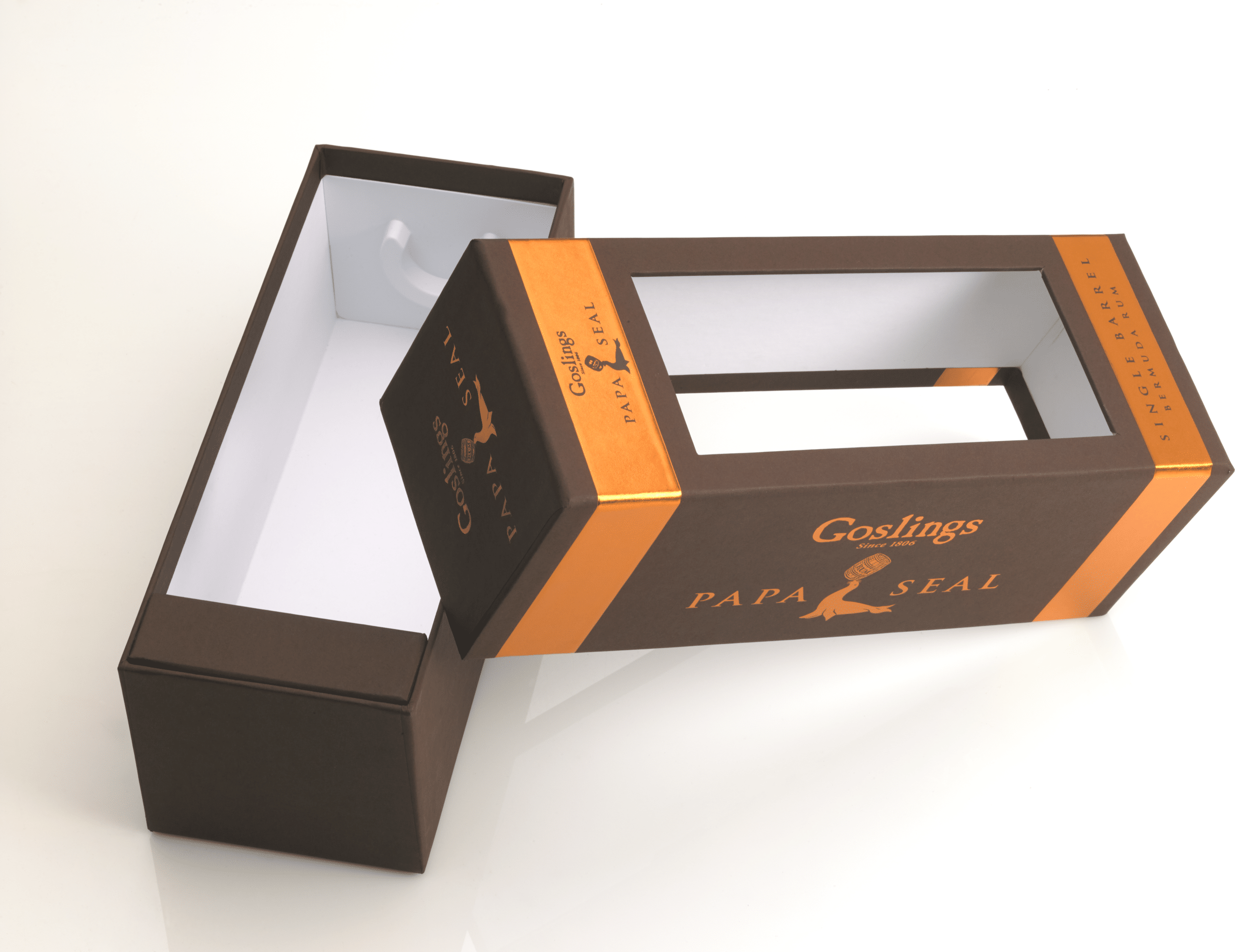 limited edition box, box of the month, Pusterla US, packaging design, liquor packaging, liquor box, custom packaging, rigid box, goslings papa seal, goslings rum